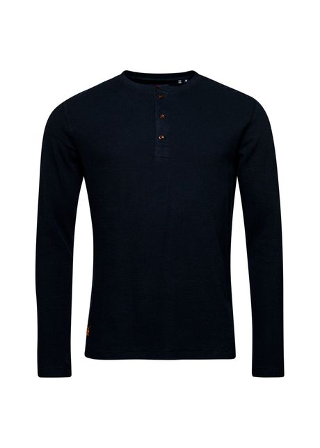 Embossed t shirt with tunisian collar and long sleeves superdry