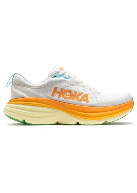 Hoka bondi 8 textile men s running blanc de blanc solar flare sneakers
