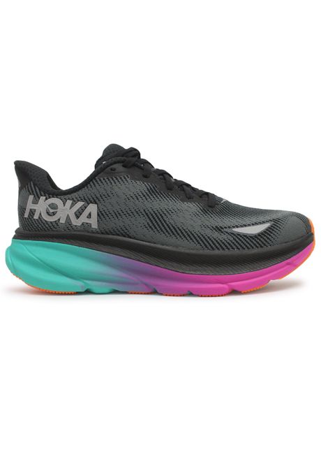 Hoka clifton 9 gtx textile women s running black electric aqua sneakers