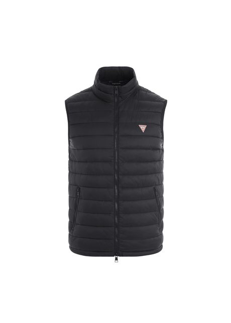 Hooded nylon puffer jacket guess