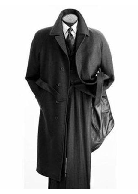Men belted wool overcoat top coat full length black alberto belt coat os