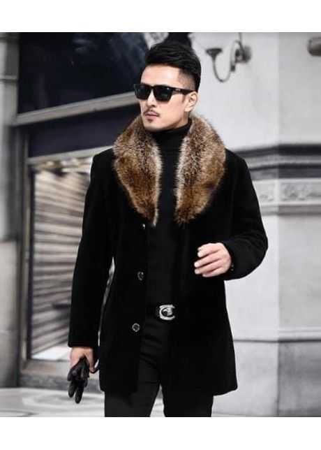 Men black overcoat with golden fur