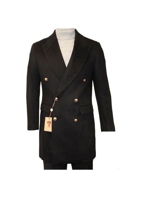 Men c couture double breasted overcoat black color