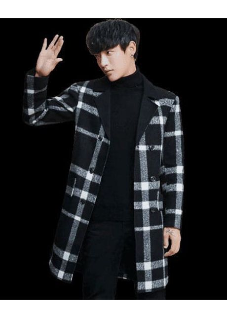 Mens black color plaid overcoats