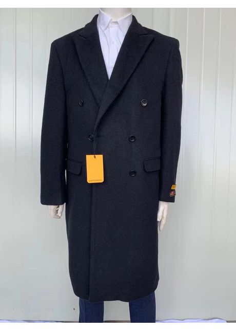 Mens full length wool and cashmere overcoat winter topcoats black acoat