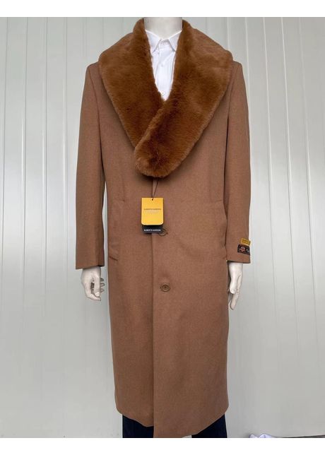 Mens full length wool and cashmere overcoat winter topcoats brown coat