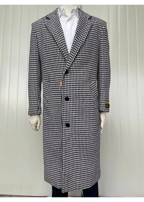 Mens full length wool and cashmere overcoat winter topcoats doted white black coat
