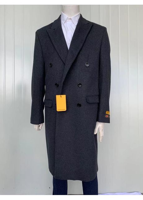 Mens full length wool and cashmere overcoat winter topcoats grey coat