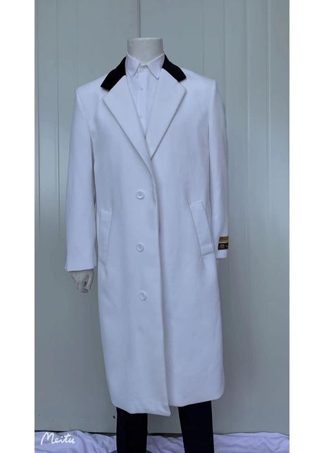 Mens full length wool and cashmere overcoat winter topcoats white coat