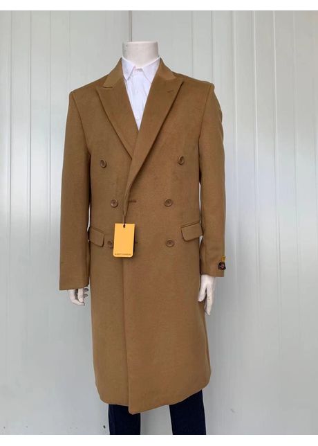 Mens full length wool and cashmere winter overcoat topcoats brown coat