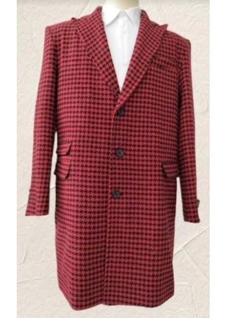 Mens peacoat plaid overcoat plaid topcoats red