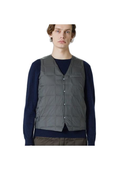Sleeveless v neck basic button puffer jacket taion