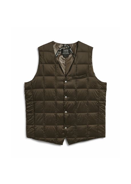 Sleeveless v neck basic button puffer jacket taion