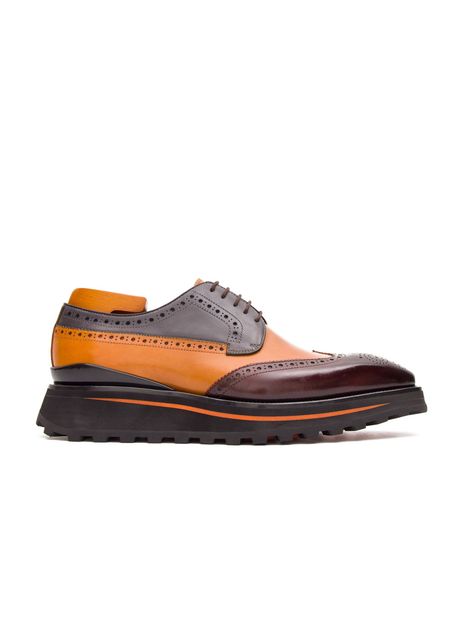 Thick soled calfskin formal brogue derby shoes blue blue 13