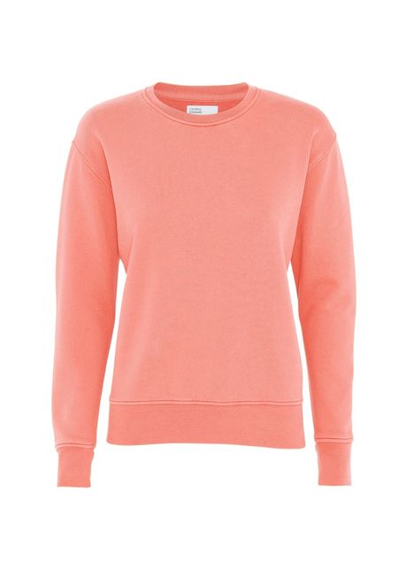 Women s round neck sweater colorful standard classic organic bright coral