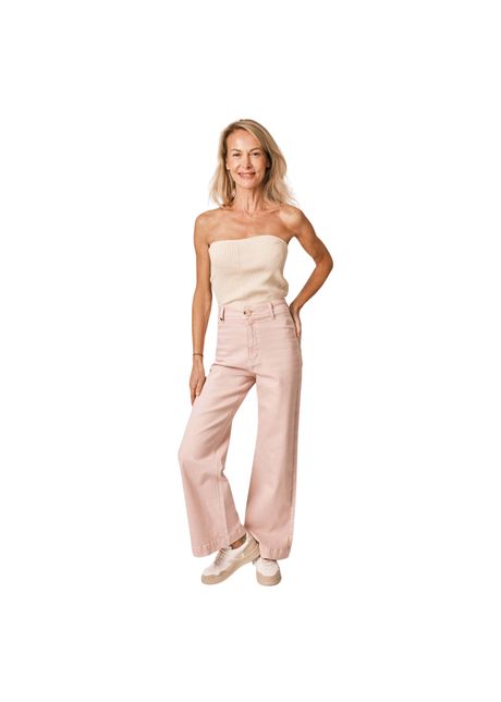 Women s stretch cotton high waisted pink flared jeans f a m paris fauve